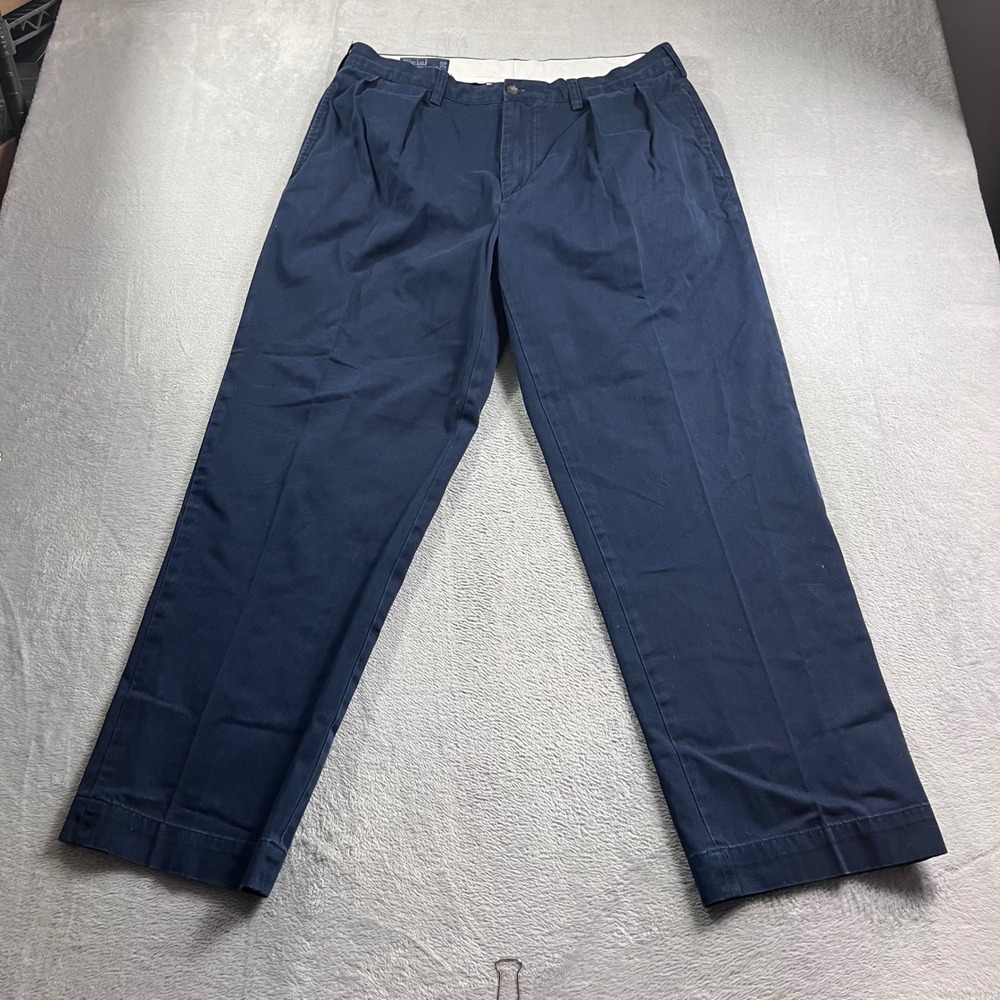 Polo Ralph Lauren Andrew Pant Mens 36x30 Navy Blue Pleated Cotton Chino Trousers